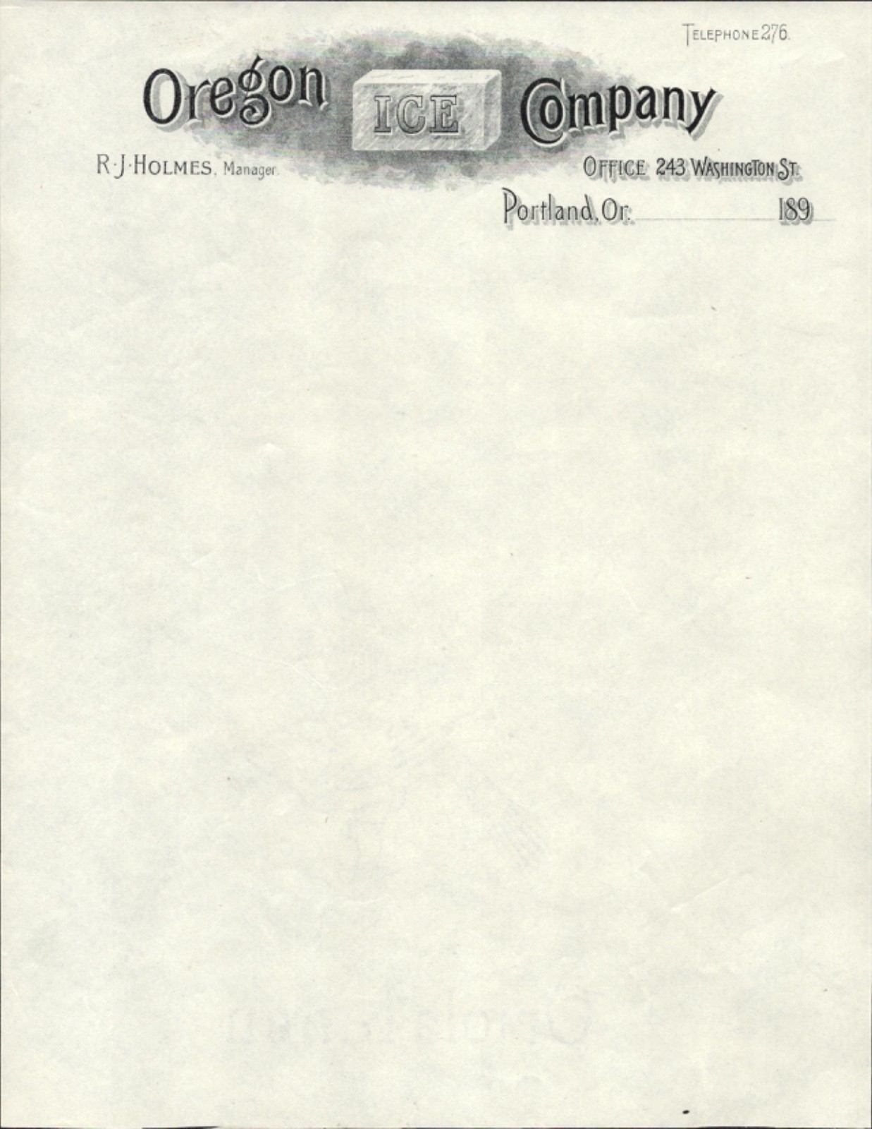 1890s OREGON ICE COMPANY antique blank letterhead stationery PORTLAND, OREGON