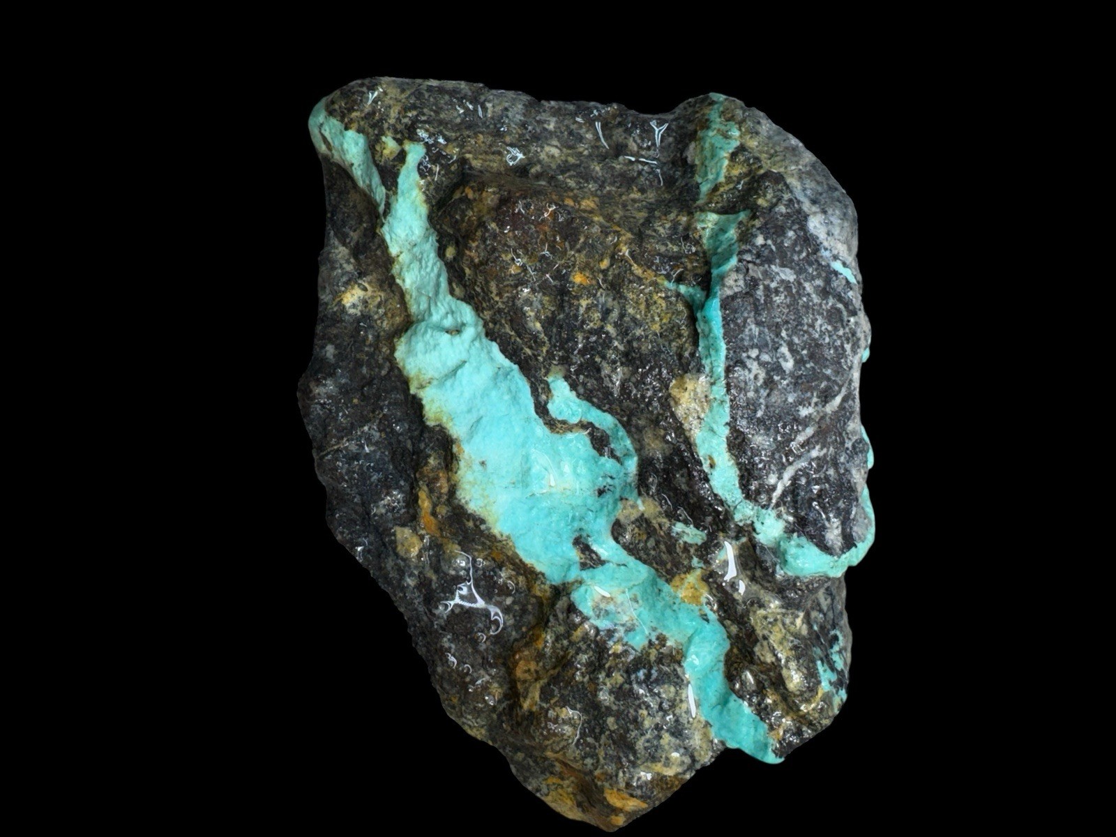 Hubei turquoise stabilized , brown and yellow host rock very nice blue ban
