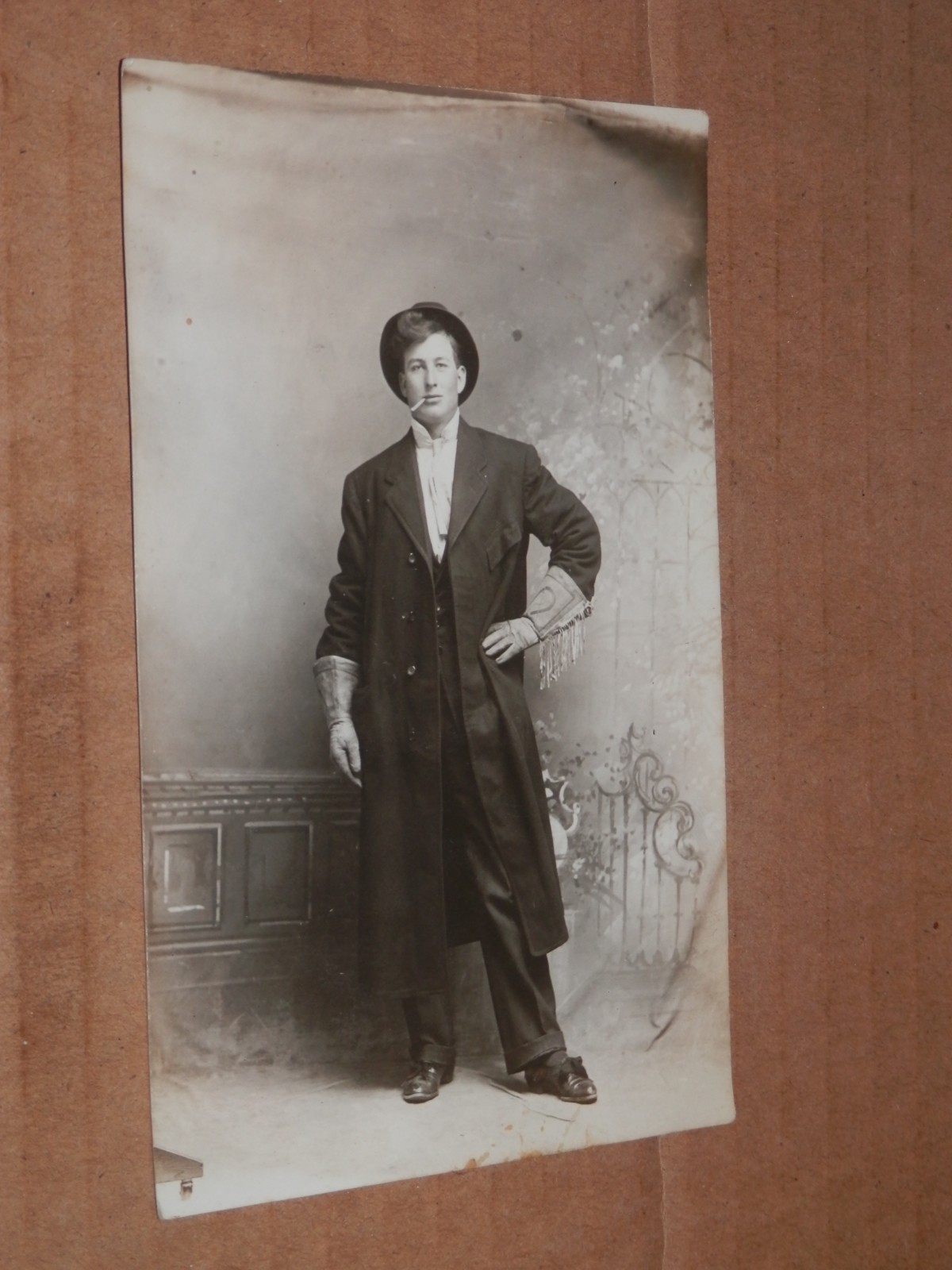 SANTA MARIA CALIFORNIA - 1910 REAL PHOTO POSTCARD - CHAP with LEATHER GLOVES CIG
