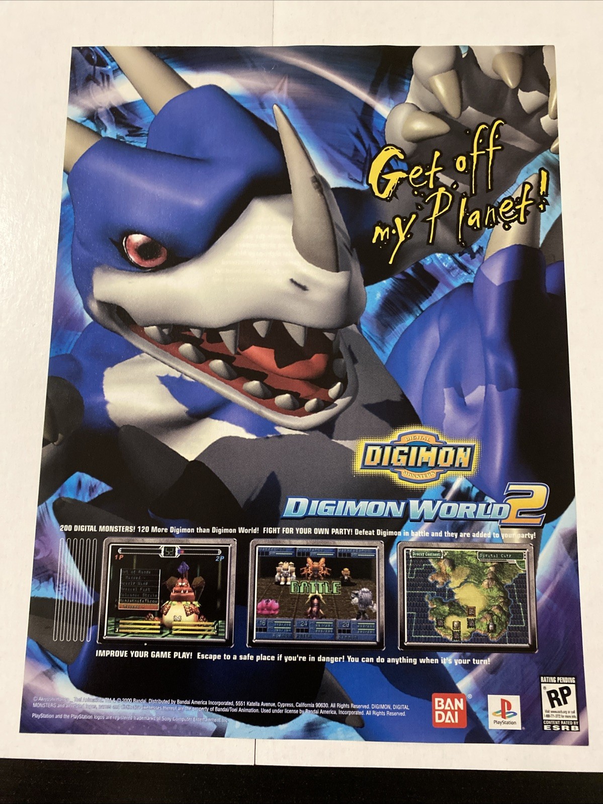 Vintage Print Ad 2000 Digimon World 2 PS1 PlayStation Original Promo Poster Art