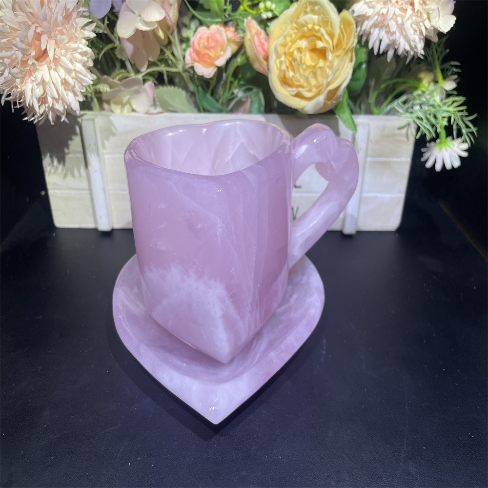 2.4LB 145mm\'\'Natural Rose Quartz Heart Cup Ornament Quartz Carving Gift