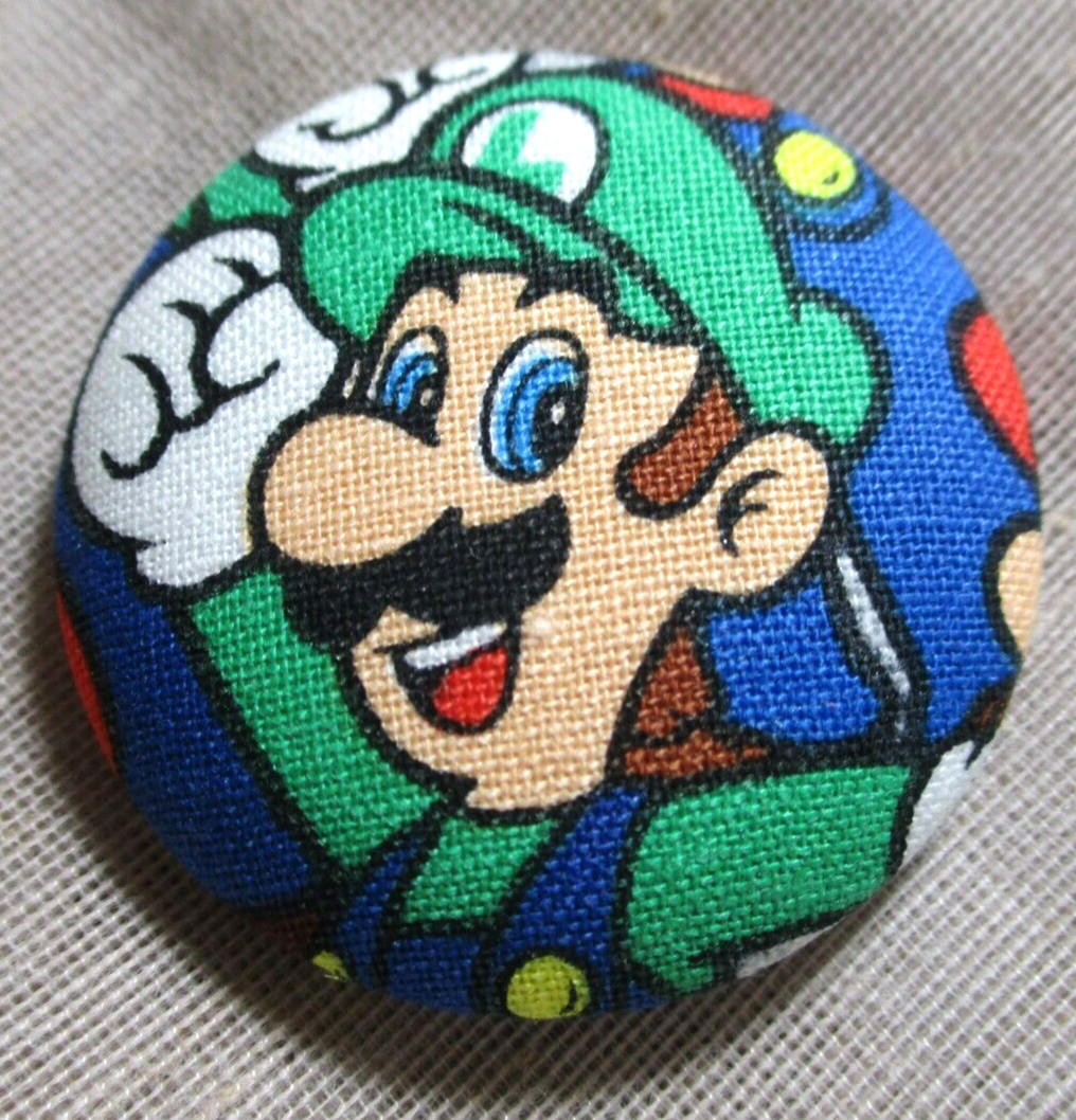 XL FABRIC BUTTON OF MARIO'S BROTHER LUIGI  1-1/2 inches   38mm