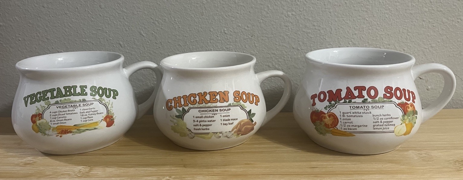 Vintage 1970s Recipe Soup Mugs Made By Dat'l Do-It Inc.
