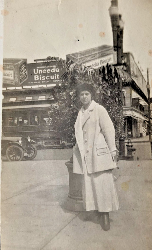 c1910s Pretty Woman Under Uneeda Biscuit Advertising Billboard Vernacular Photo
