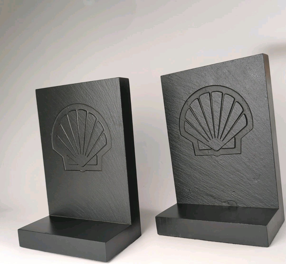 Vintage Slate Bookends Shell Gas & Oil Petrolina Executive Harpswell Rare VGUC 