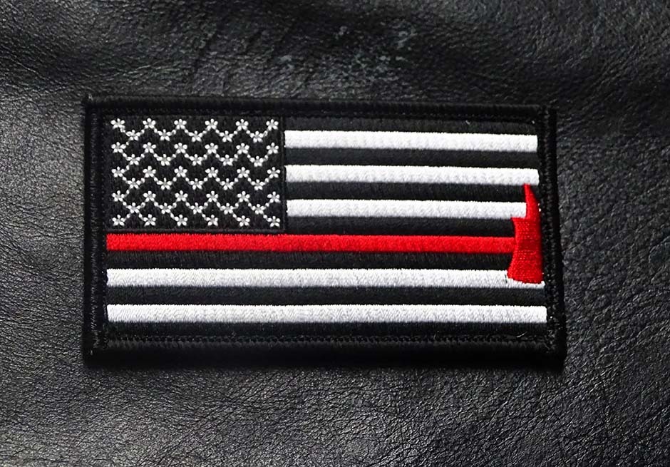 Fire Fighter Thin Red Line AXE usa Flag 3.5 inch HOOK PATCH