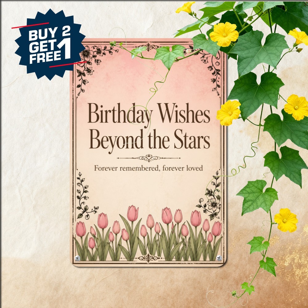 Happy Birthday In Heaven Memorial Tribute Retro Metal Tin Sign Wall Art 8x12