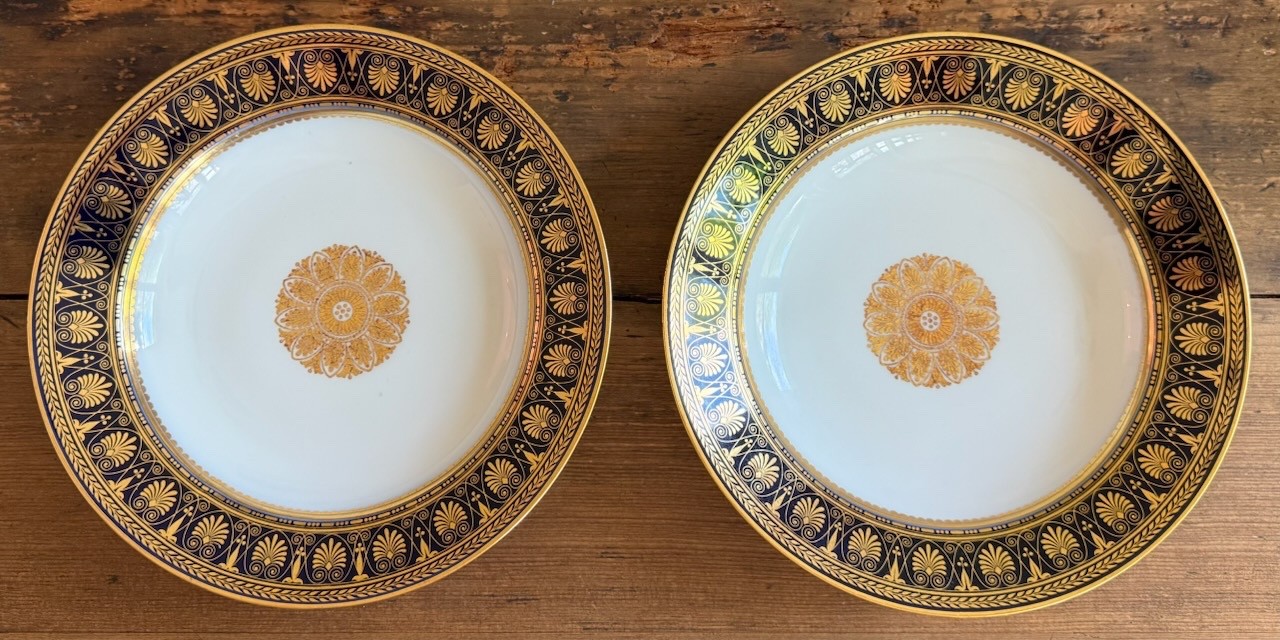 Pair Antique Sèvres Porcelain Plates 1846 Chateau de Saint-Cloud Louis Philippe