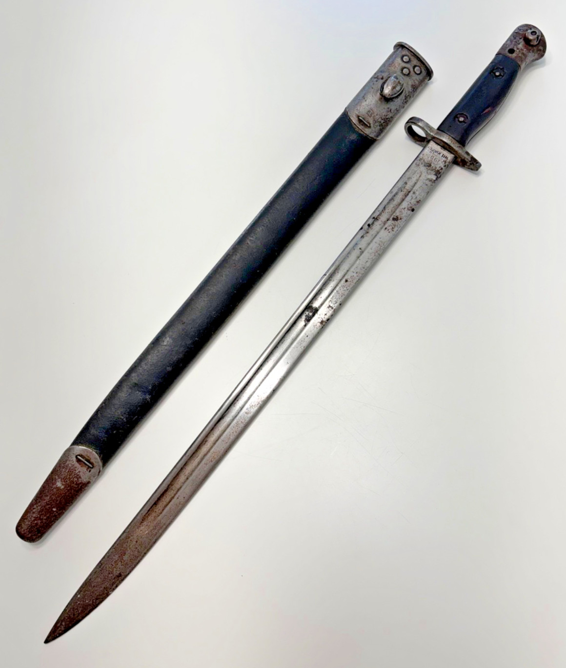 WWI P1907 SMLE Bayonet w/ Remington Scabbard ~ WWII Indian Army Marks