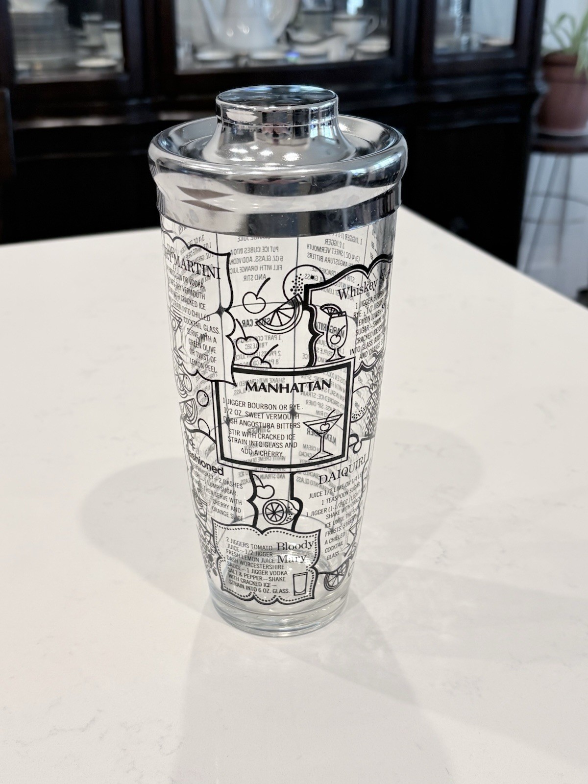 Vintage Mid Century Modern Irvinware Cocktail Glass Shaker with Drink Recipes MC