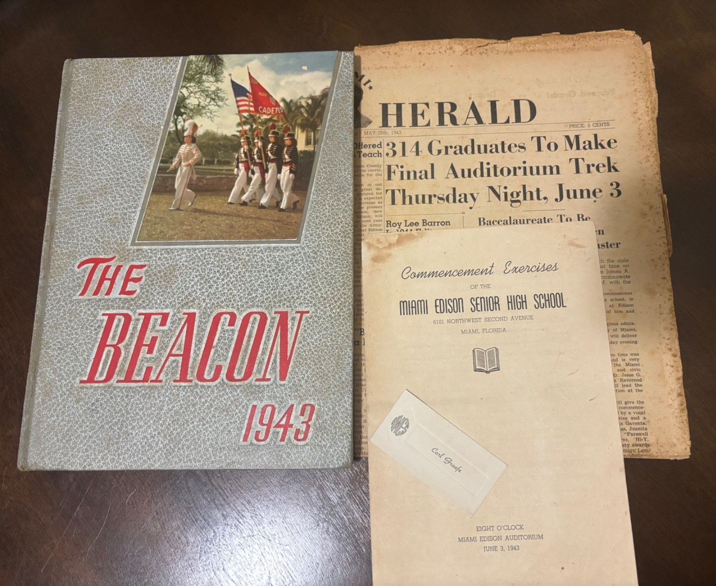 1943 Miami Edison HS Yearbook “The Beacon” + Ephemera WWII Era Florida Herald