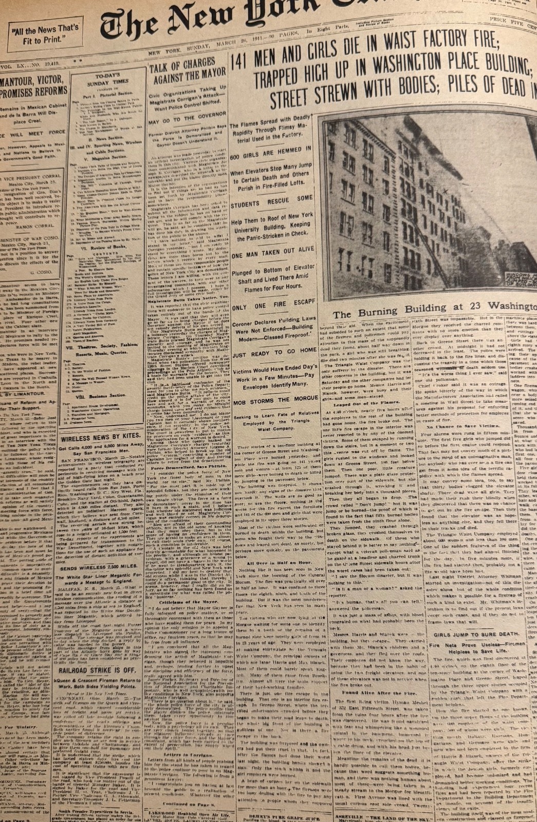 Vintage Waist factory fire March 26, 1911 NEW YORK TIMES News Article
