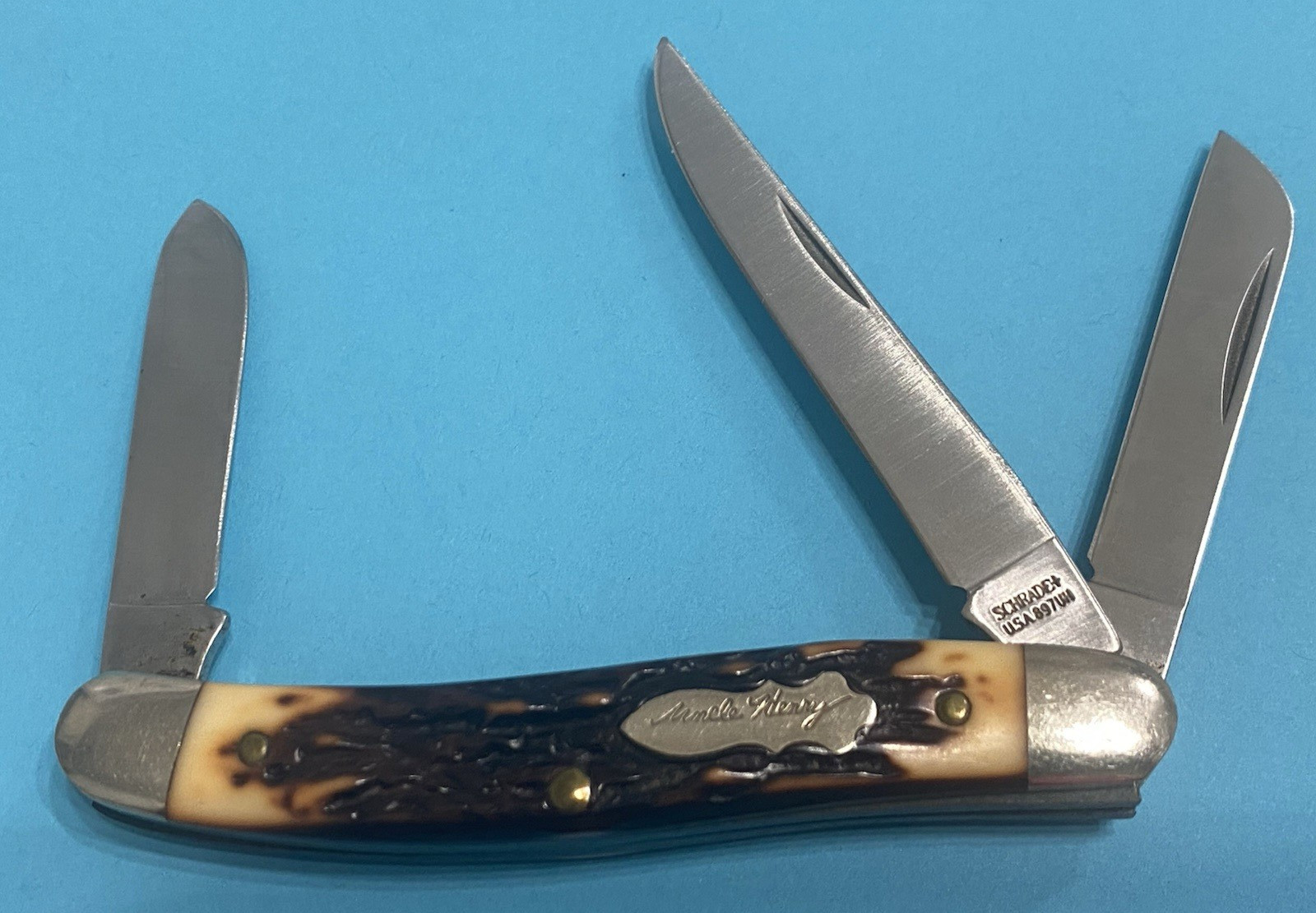 SCHRADE UNCLE HENRY 897UH STOCKMAN 3 BLADE FOLDING POCKET KNIFE ~ USA