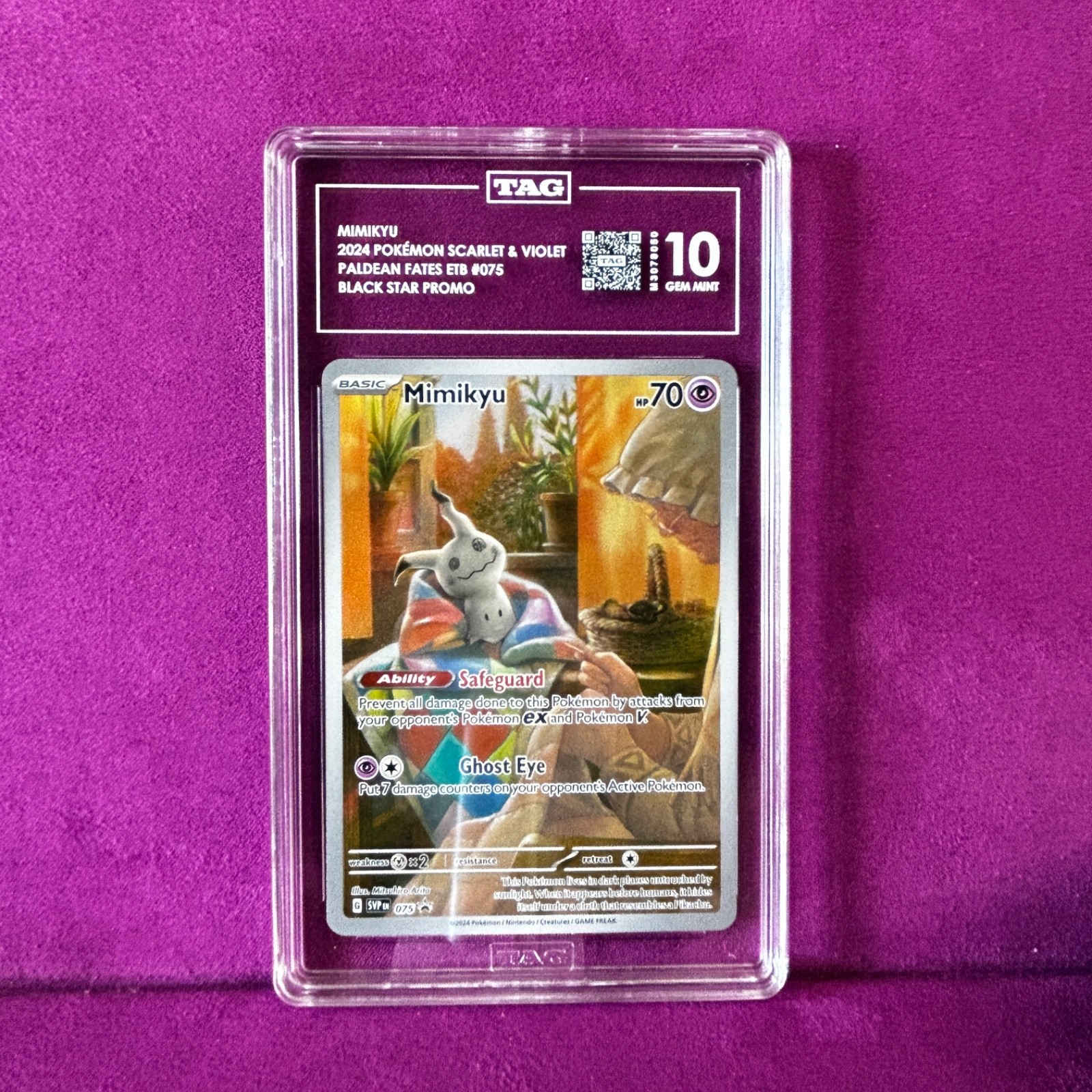 Pokemon Mimikyu 075 Paldean Fates ETB Black Star Promo Pokemon Card TAG 10