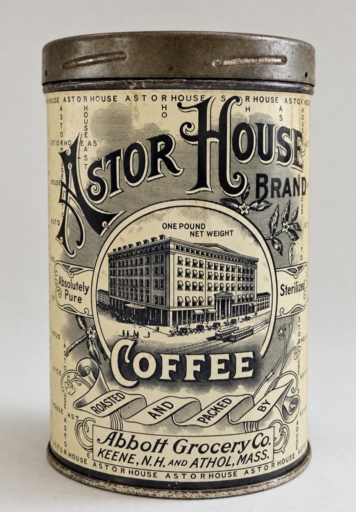 Vintage Astor House Coffee Tin 1 LB Abbott Grocery Co. 6” Advertising Can