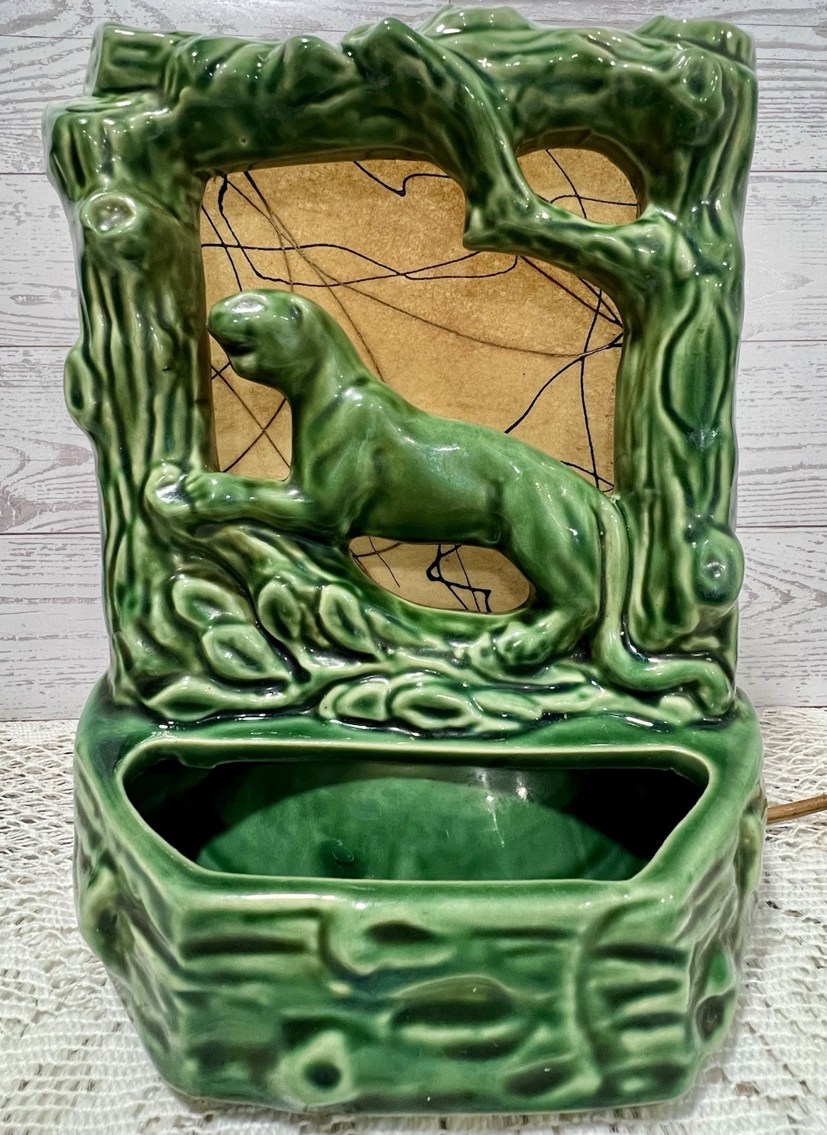 Vintage 1950’s MCM Green Panther TV Lamp Planter By Beauce Pottery