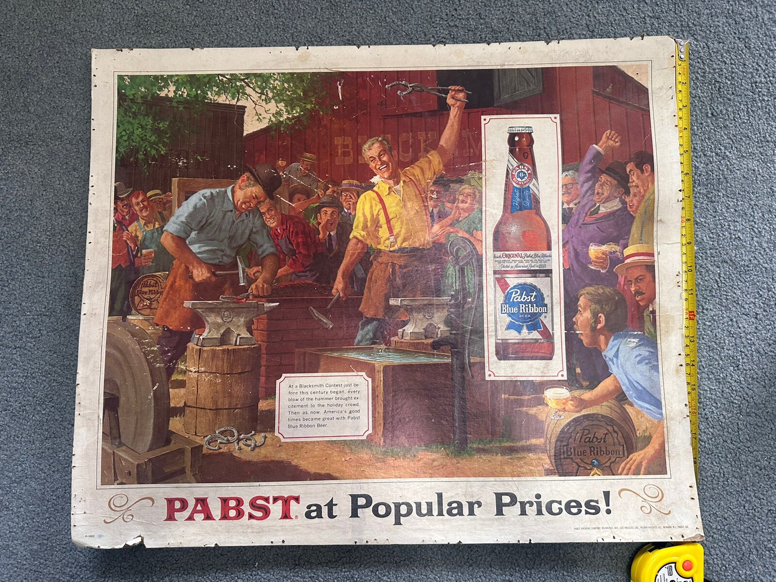 Vtg Pabst Blue Ribbon Beer Framed Cardboard Sign NOW AT POPULAR PRICES Rare 50s