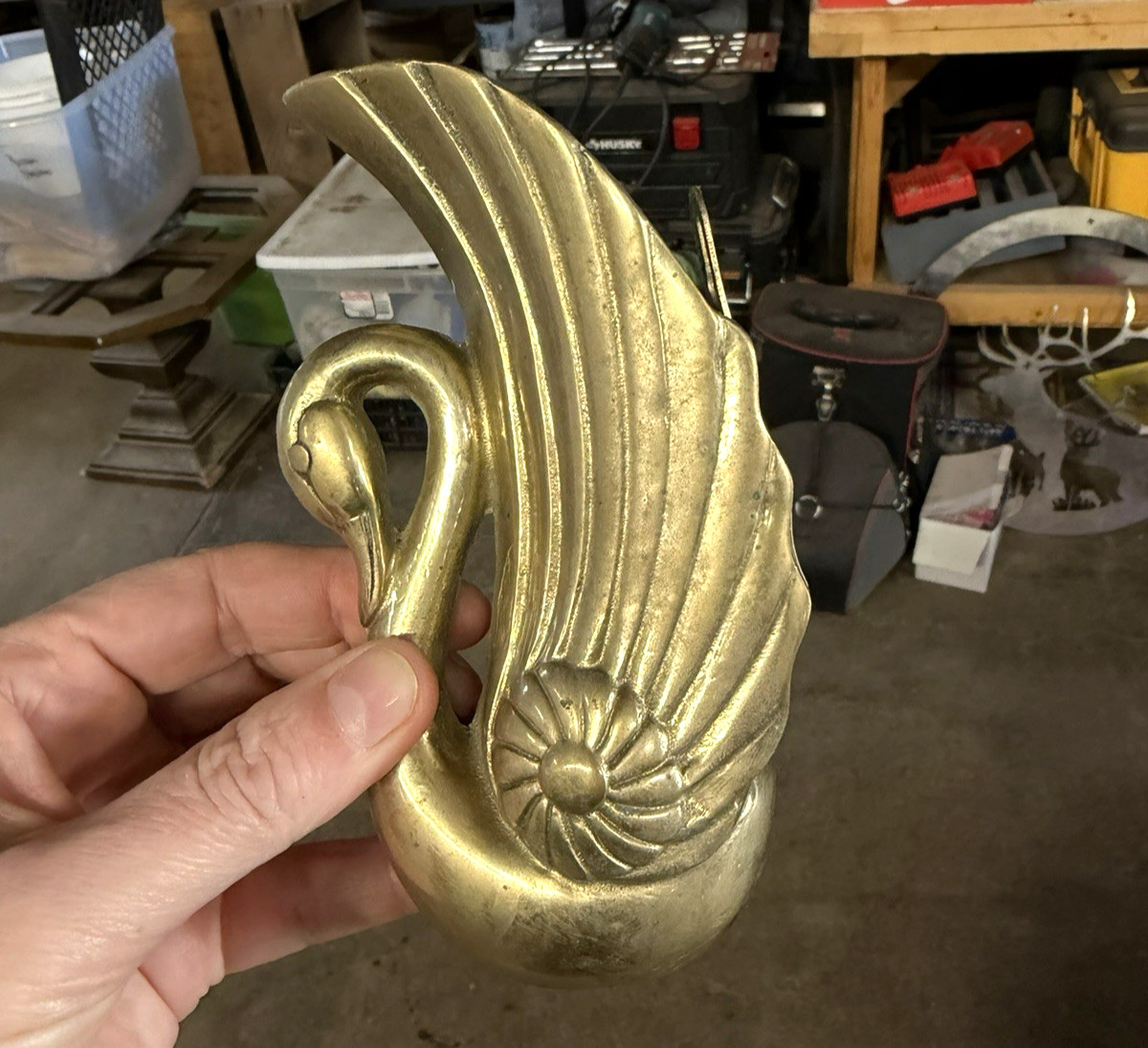 Vintage Crowning Touch Art Deco Brass Swan Wall Hanging Pocket Planter