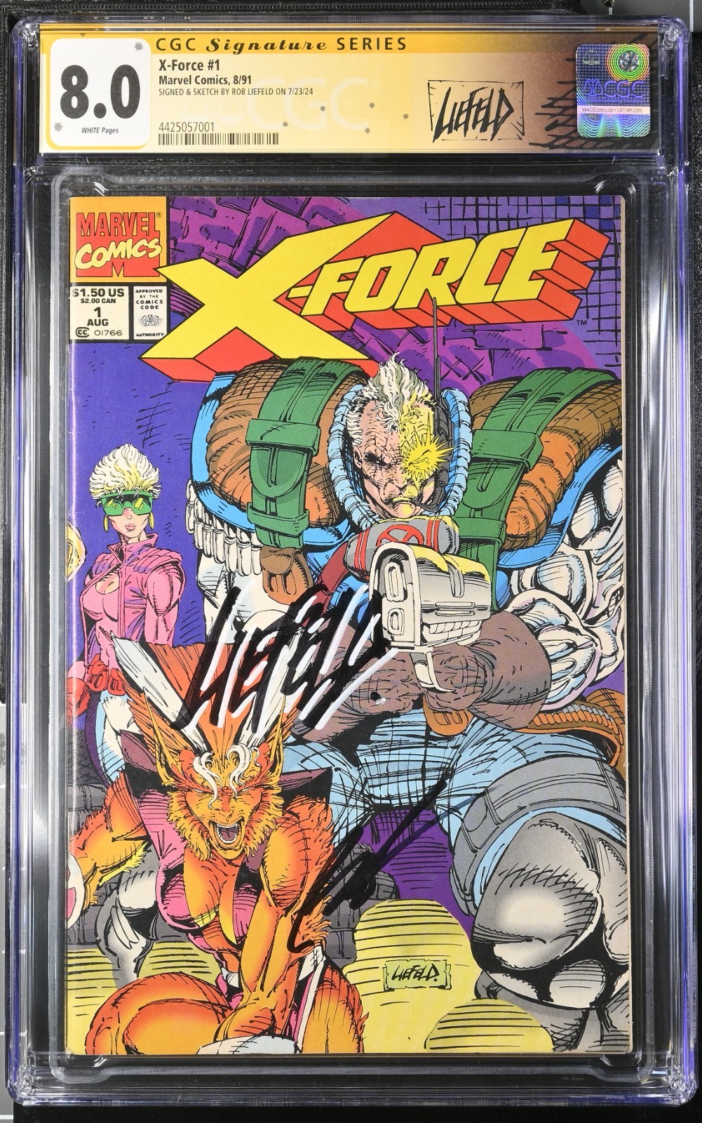 X-Force #1 CGC SS 8.0 Signed & Sketched Rob Liefeld Custom Label Cable Key - MCU