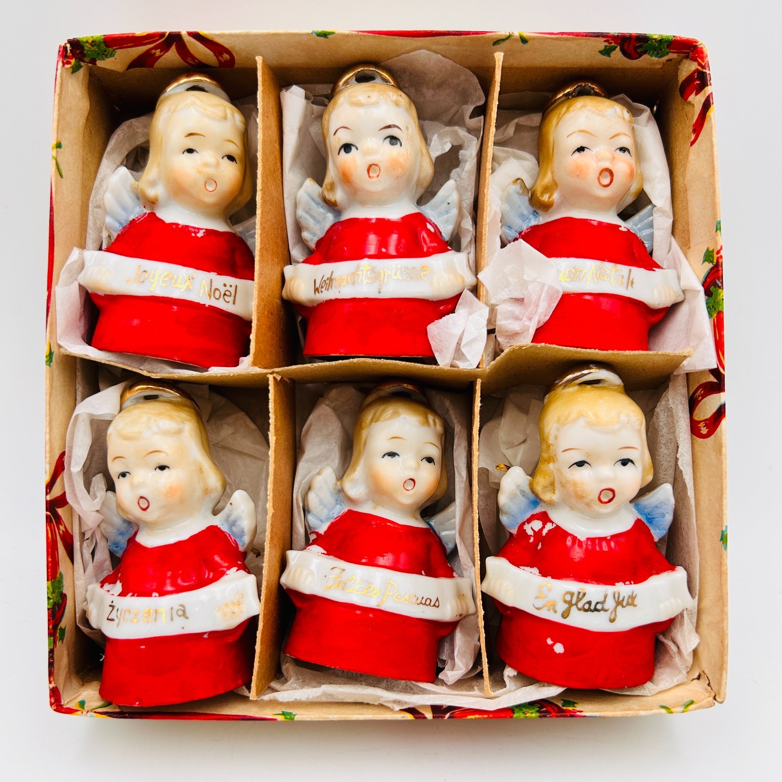 Ardalt VTG Japan Foreign Christmas Greetings Angel Bells Set Of 6 Original Box