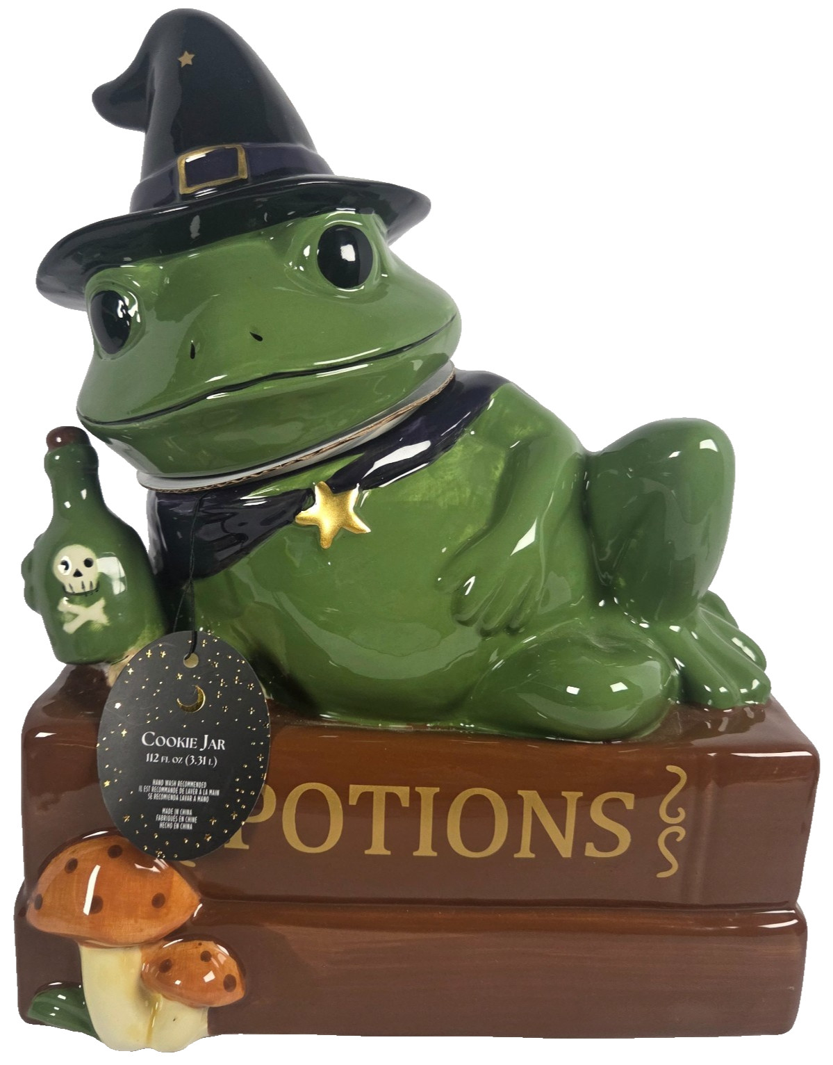 Haunted Halloween Frog Witch Cookie Jar 112 Oz Ceramic Potions Mushroom Decor
