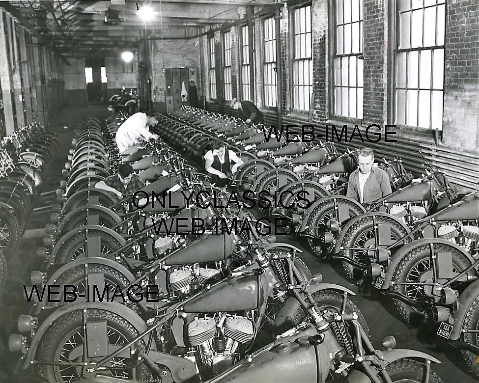 WWII ROWS OF NEW ARMY MILITARY INDIAN SCOUT MOTORCYCLE-S COMPANY MFG 8X10 PHOTO