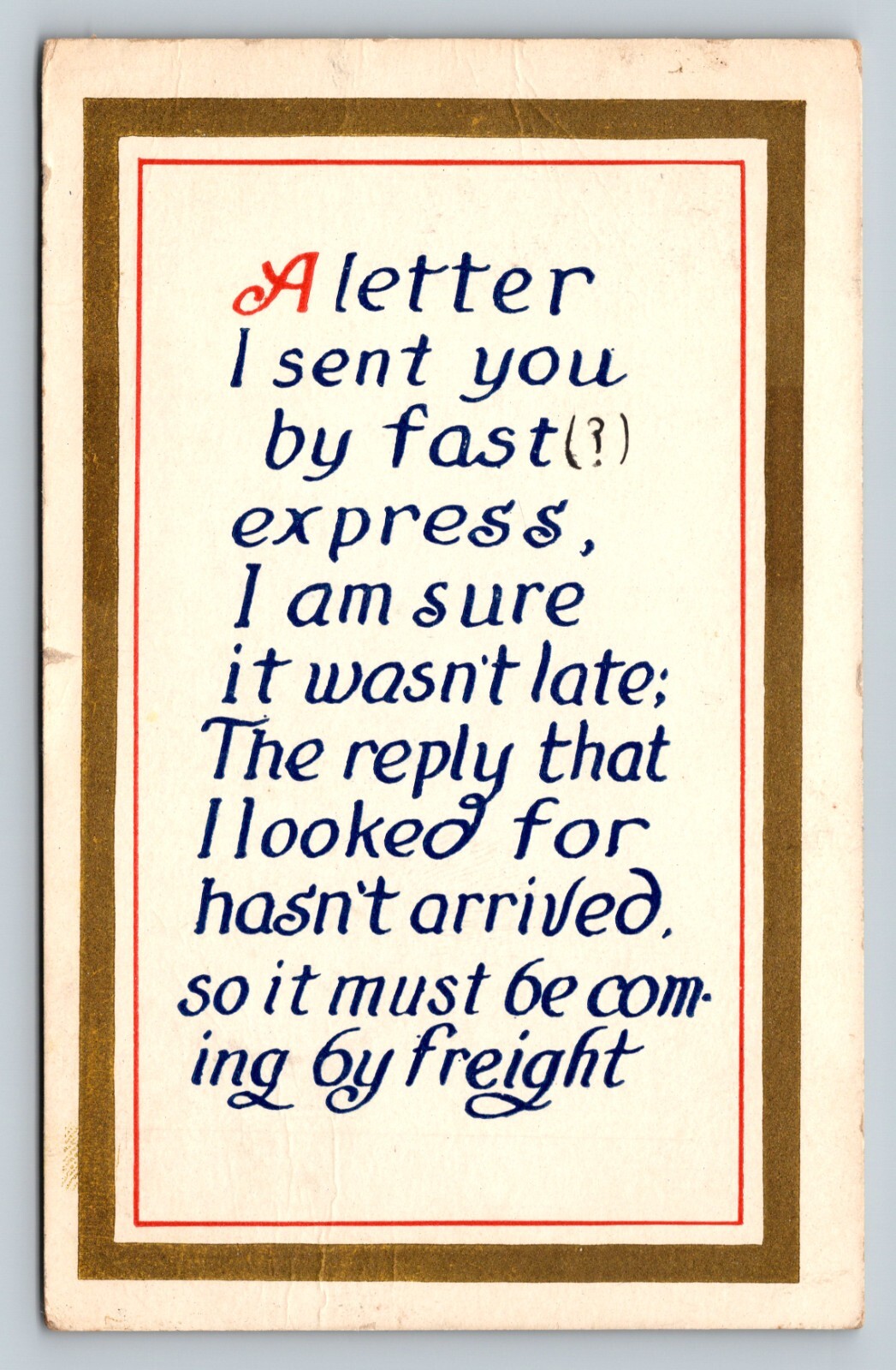 c1910 Letter Sent by Express Looking for Reply ANTIQUE Postcard 1103