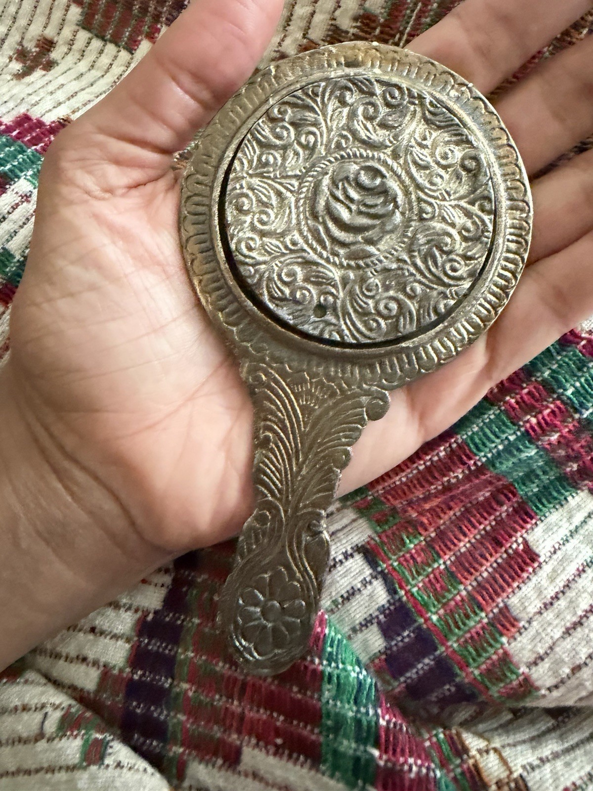 Vintage Hand Held Mirror Silver Tone Vanity Decor Ornate
