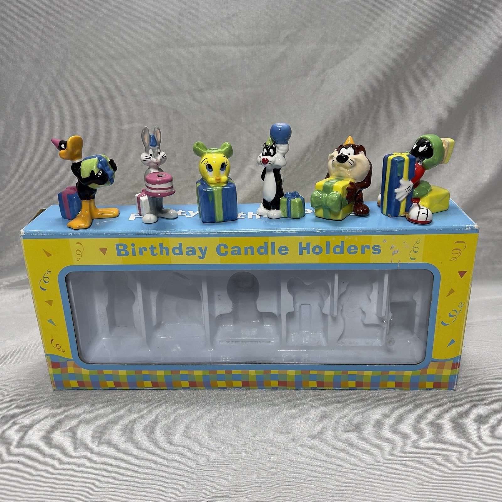 Vintage Warner Bros Looney Tunes Candle Holders Ceramic Birthday Set Box 1998