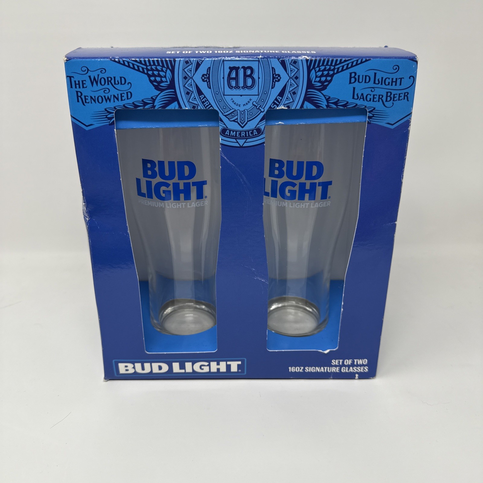 Bud Light Glasses Set Of Two 16 Oz Signature Barware/Glass Cups - 