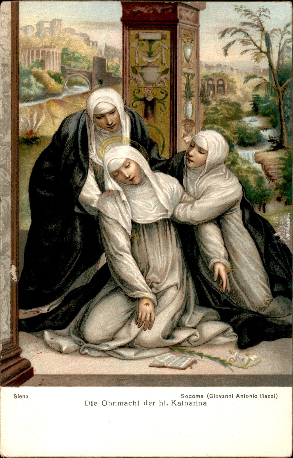 Siena Italy Art Postcard St. Catherine Fainting Sodoma Stengel Dresden 29793