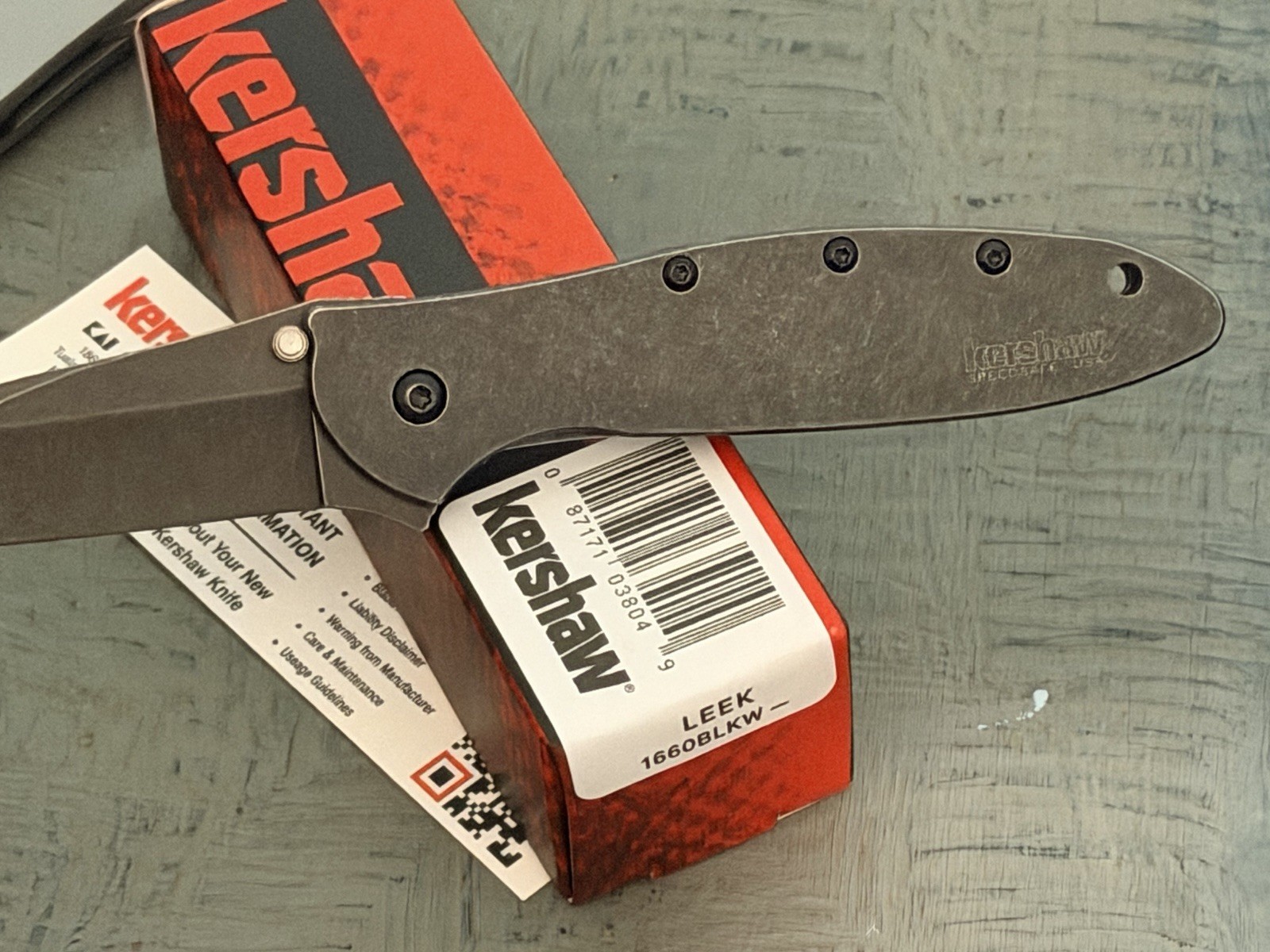 Kershaw Leek 1660BLKW *BLACKWASH* Drop Point Spring Assisted Open AUTHENTIC