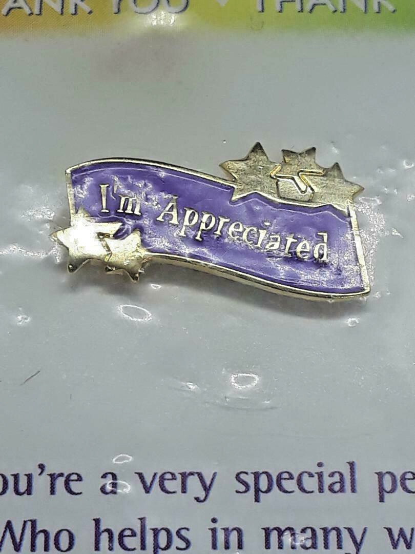 Vintage I\'m Appreciated Stars Lapel Hat Pin Thank you On Card ~ Ships FREE