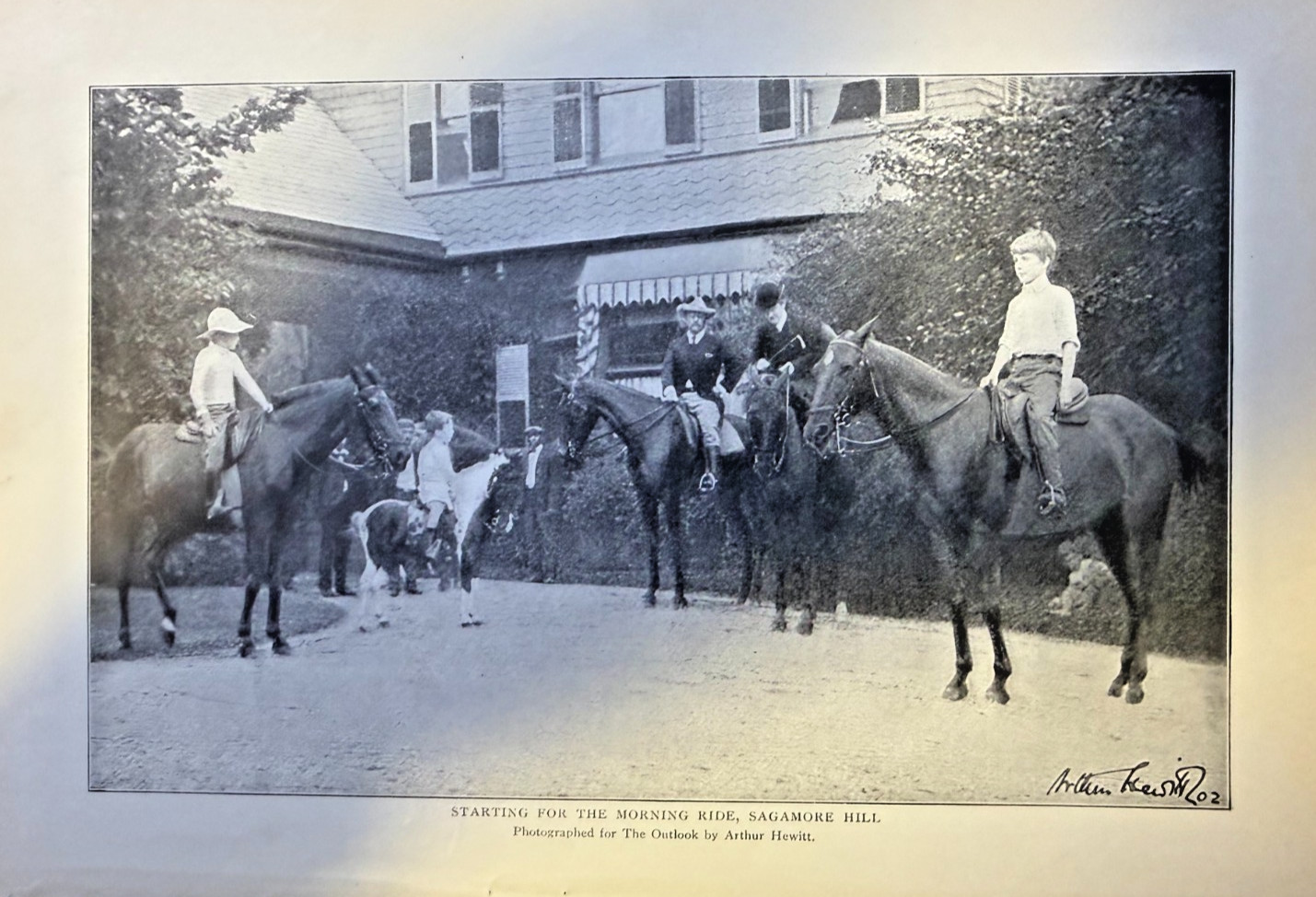 1904 Magazine Illustration Theodore Roosevelt and Children on Horseback