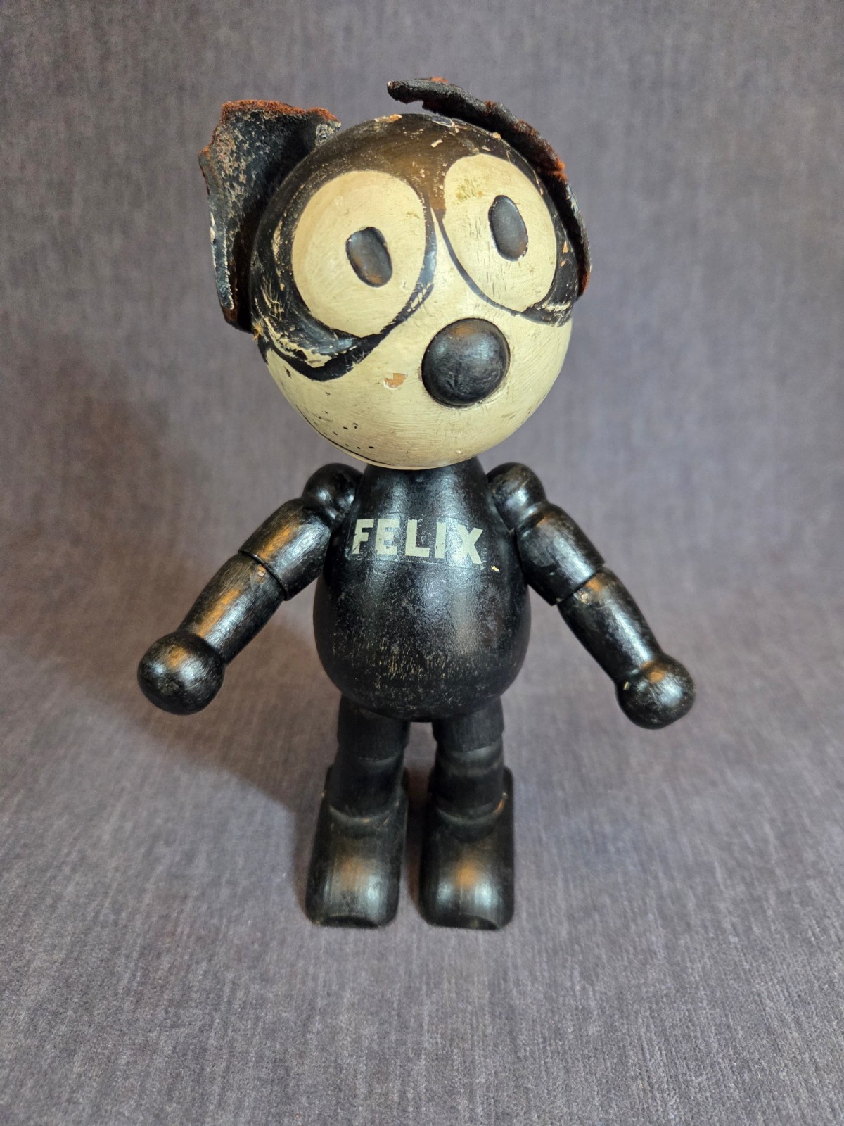 Antique 1920's Schoenhut Wooden Felix the Cat with Segmented Wood Joints, As Is