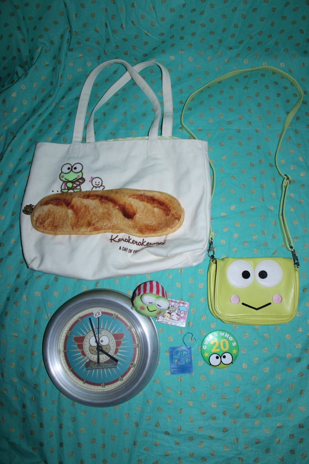 LOT of Sanrio Keroppi frog plushie purses bags vintage charm button keychain set