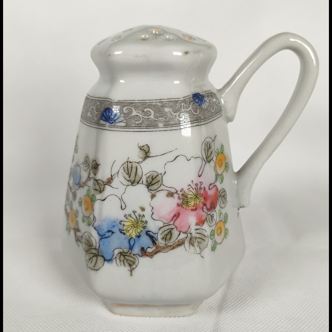 VTG Bibi Japan Hand Painted Porcelain Sugar Shaker Floral Hexagonal 1930s-1950s