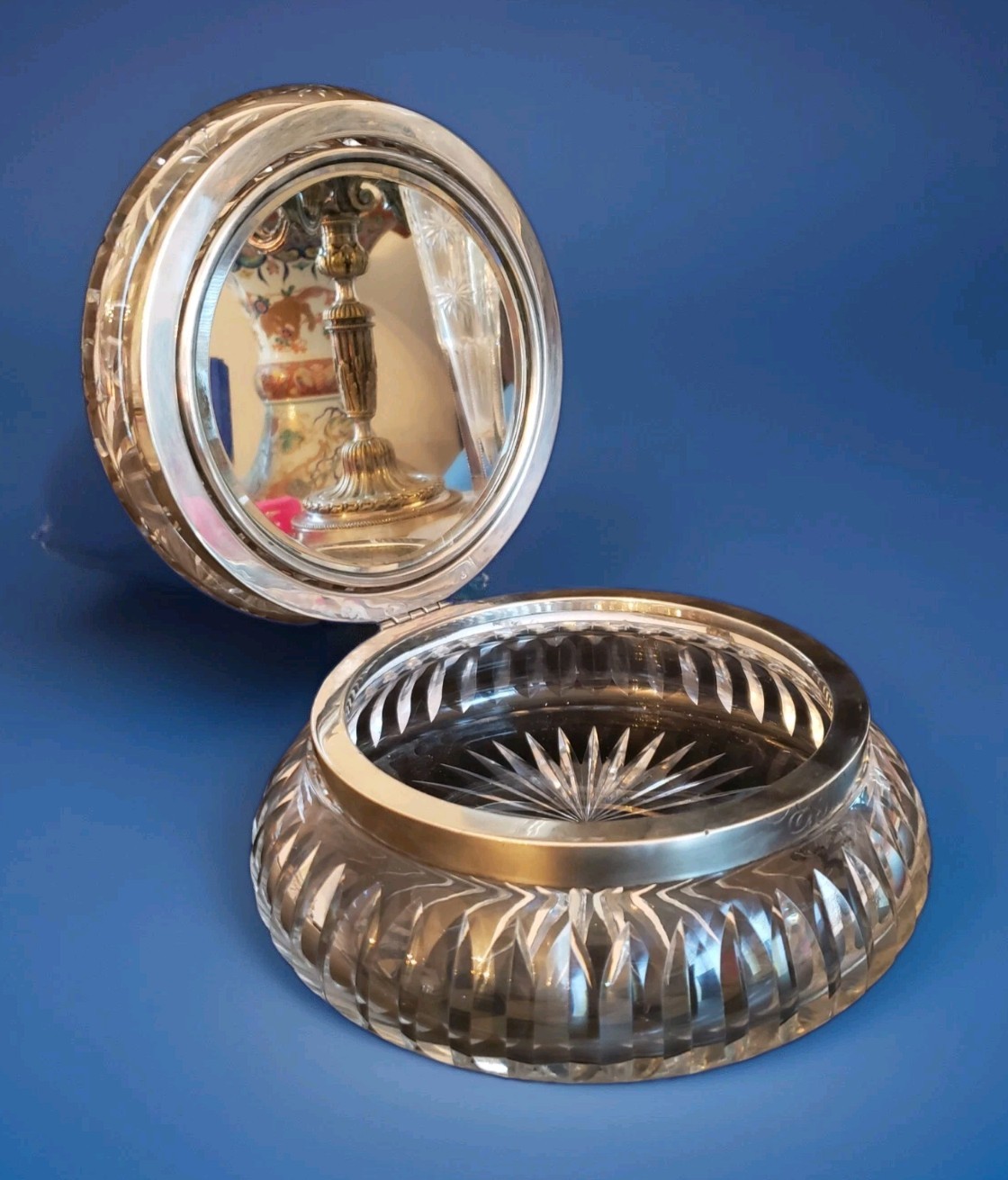 Huge Wavecrest Monroe CFM Crystal Box 925 Silver Rim Inside Mirrow 1906-1907 
