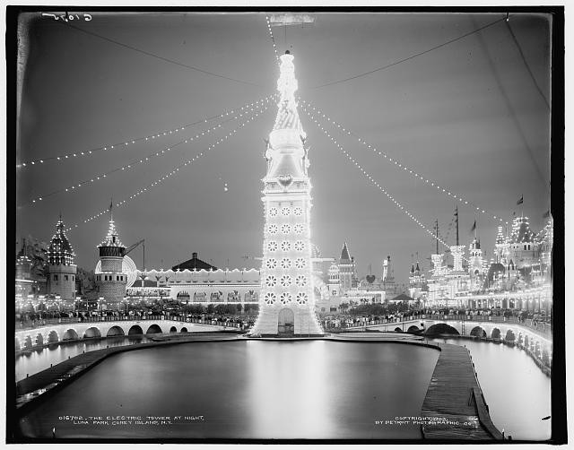 Photo:Coney Island New York Luna Park Electric Tower at Night 1900s