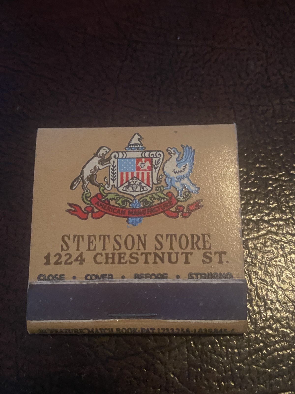 Stetson Store Hats Philadelphia Pennsylvania Vintage Feature Matchbook