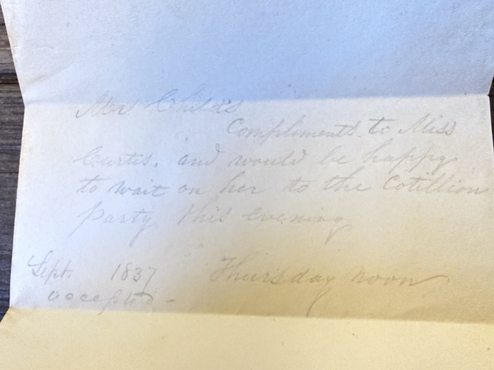 1837 Antique Handwritten Dance Party Invitation Cotillion 1800s Ephemera