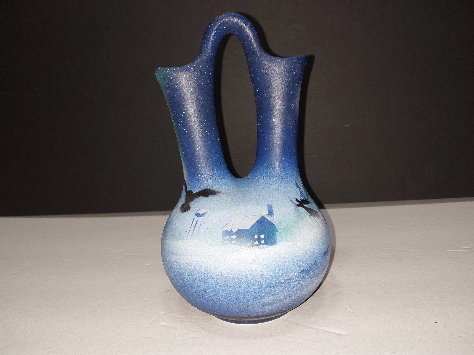 Blue And Black Wedding Vase Hand Painted And Hand Made