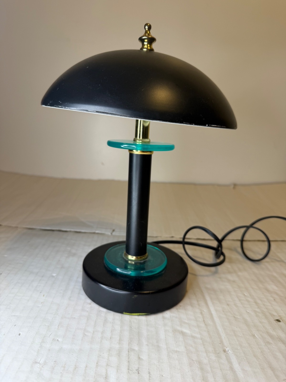 Vintage 1980s Postmodern Memphis-Style Black Metal Touch Desk Lamp – Teal Glass 