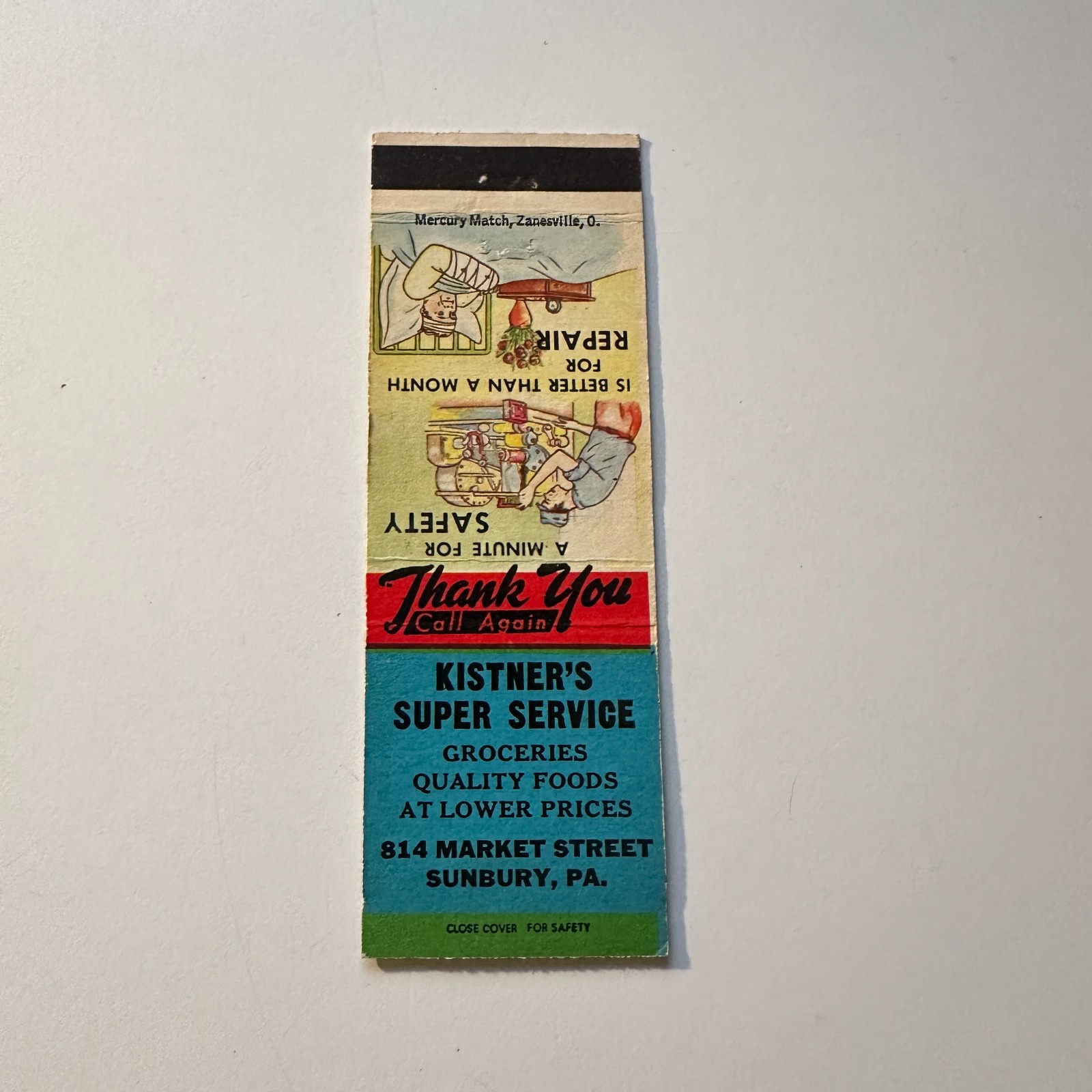Kistner's Super Service Groceries Sunbury PA Vintage Matchbook Cover 5MB126-3-7