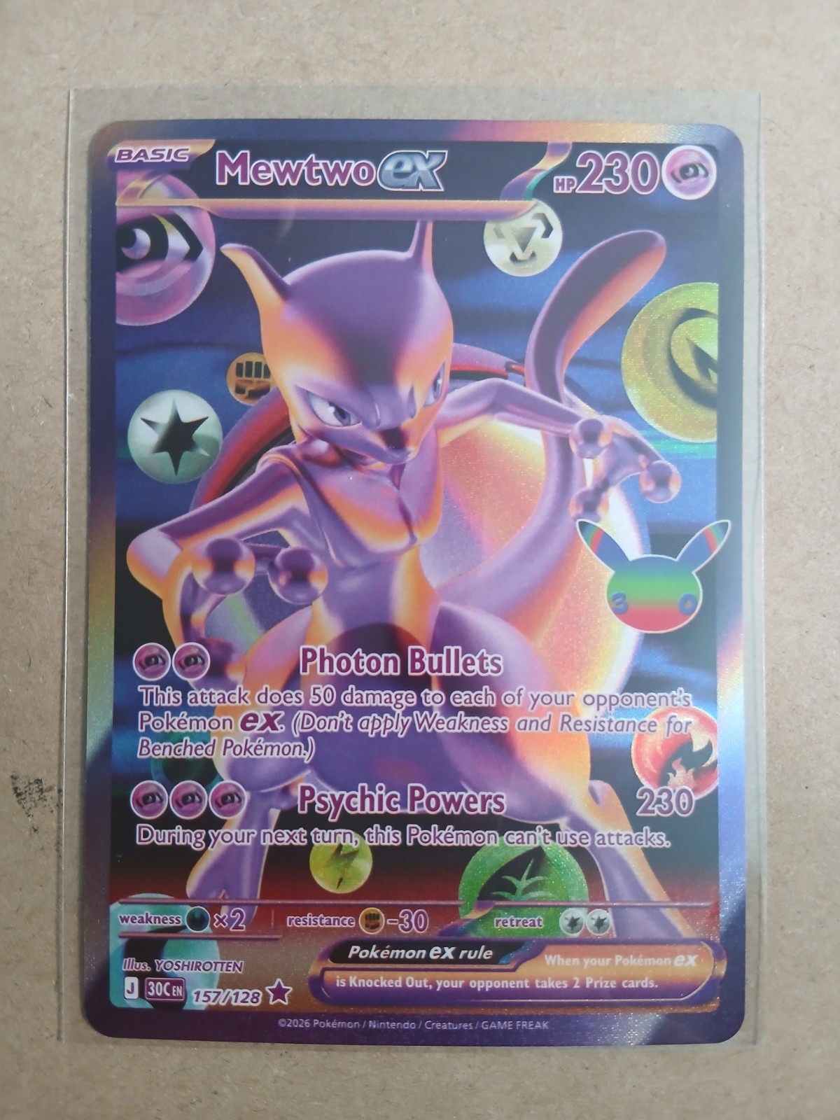 Pokémon 30th anniversary Mewtwo ex 157/128  Rare Holo English IN HAND QUICK POST