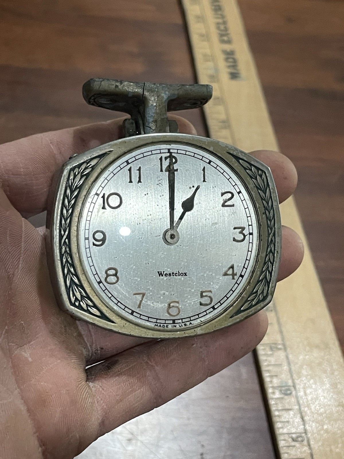 Vtg 1920-1930's Working Westclox Luminous Art Deco Dash Panel Automobile Clock