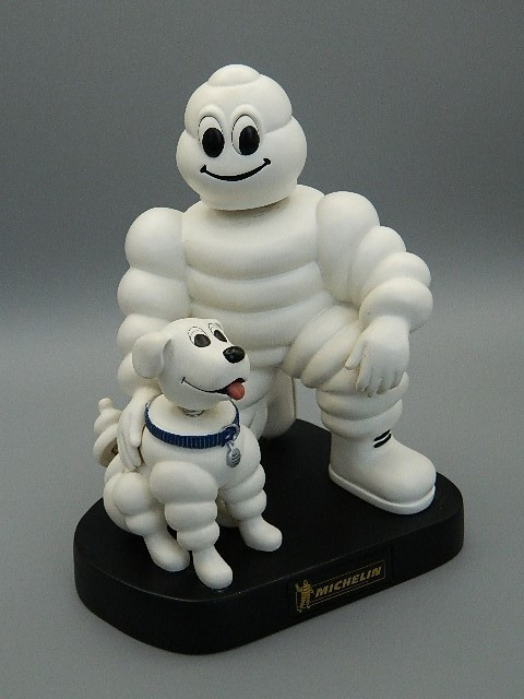 Michelin Man Bibendum figure vintage with mascot dog (Bibi) bobble heads MINT