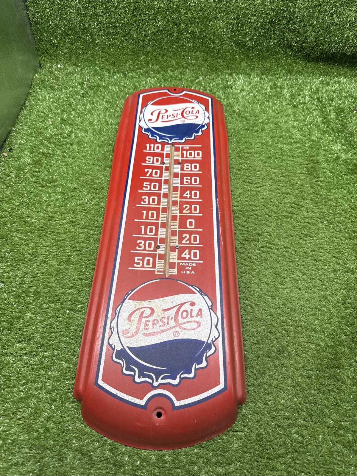 1950's PEPSI COLA Red Metal Store Advertising Wall Thermometer 27