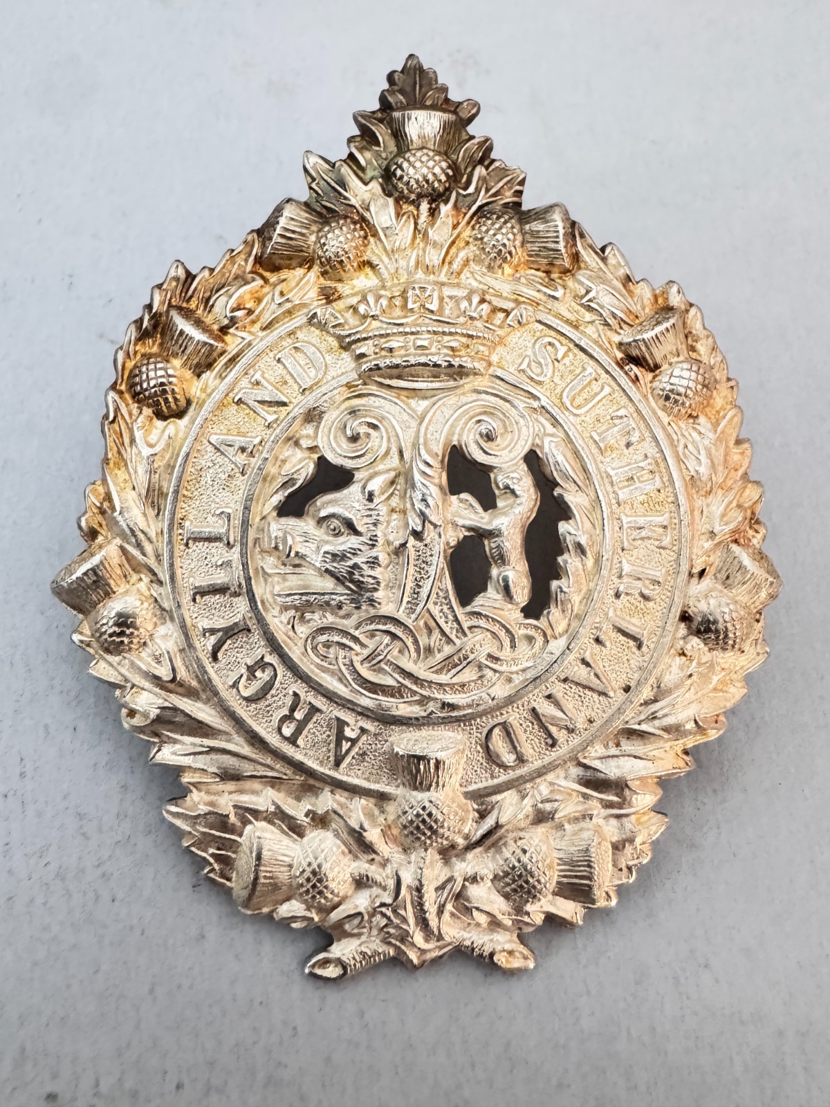 British Army Argyll & Sutherland Highlanders Officer\'s Silver Cap Badge