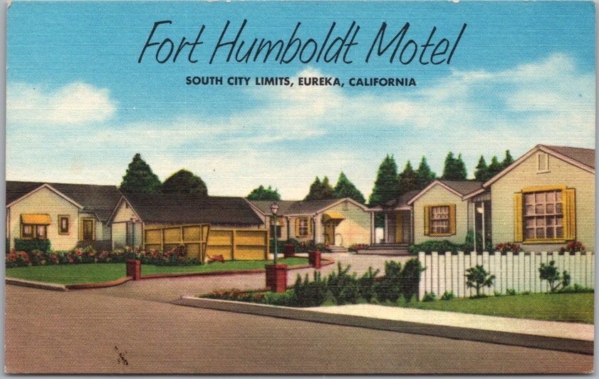 Vintage 1950s EUREKA, California Postcard FORT HUMBOLDT MOTEL - Linen / Unused